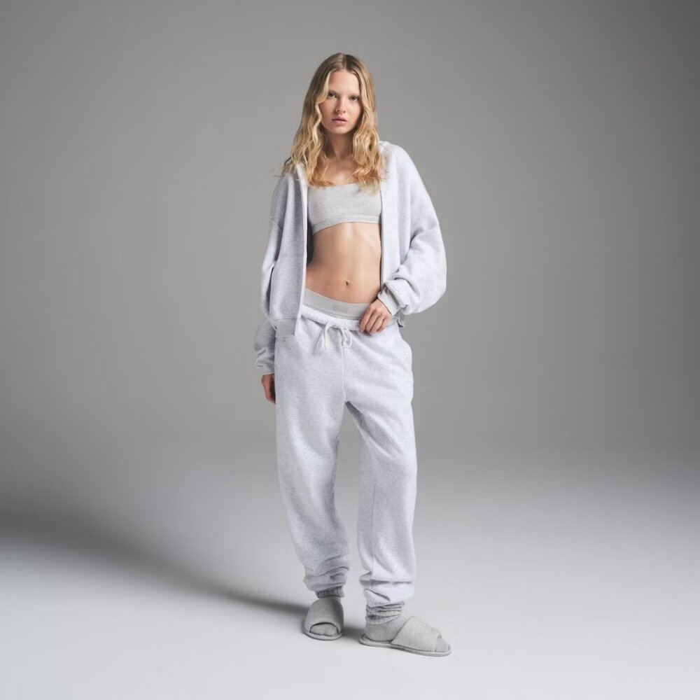 NWT | SKIMS Women's Cotton Fleece Classic Zip-up Hoodie - Light Heather Grey 2X